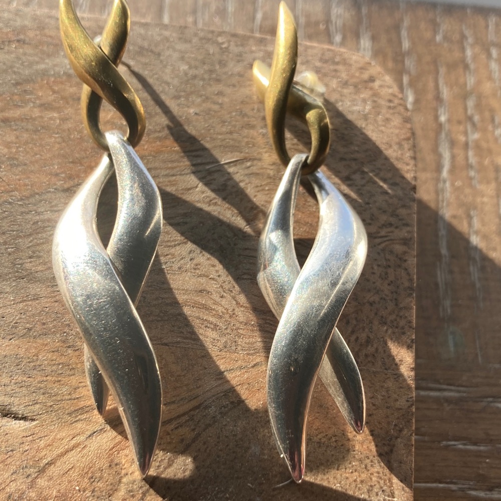 Laton w/Taxco Mark Twisted Sterling Silver Earrings